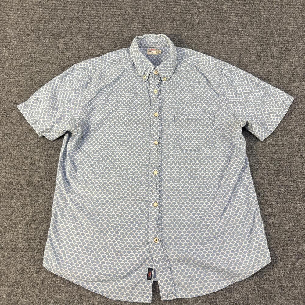 Faherty Brand Shirt Mens Medium Blue White Short Sleeve Button Down Cotton